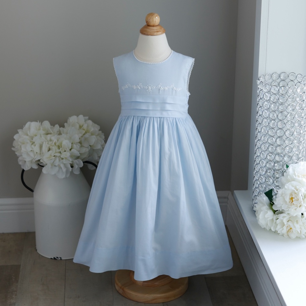 Strasburg Dress Blue Sleeveless French Tuck Embroidery Girl Size 2/3 Sundress